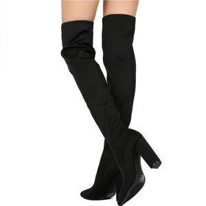 Qupid Stretchy Black Over the Knee Boots Chunky Heels Y2K Tall Goth Glam OTK 8.5
